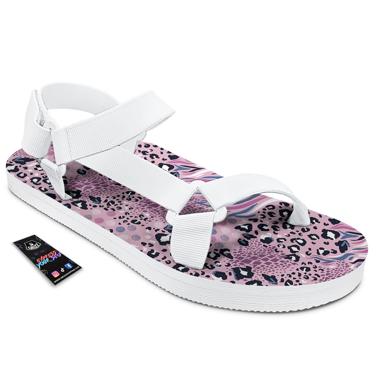 Pastel Mix Animal Skin Print White Open Toe Sandals-grizzshop