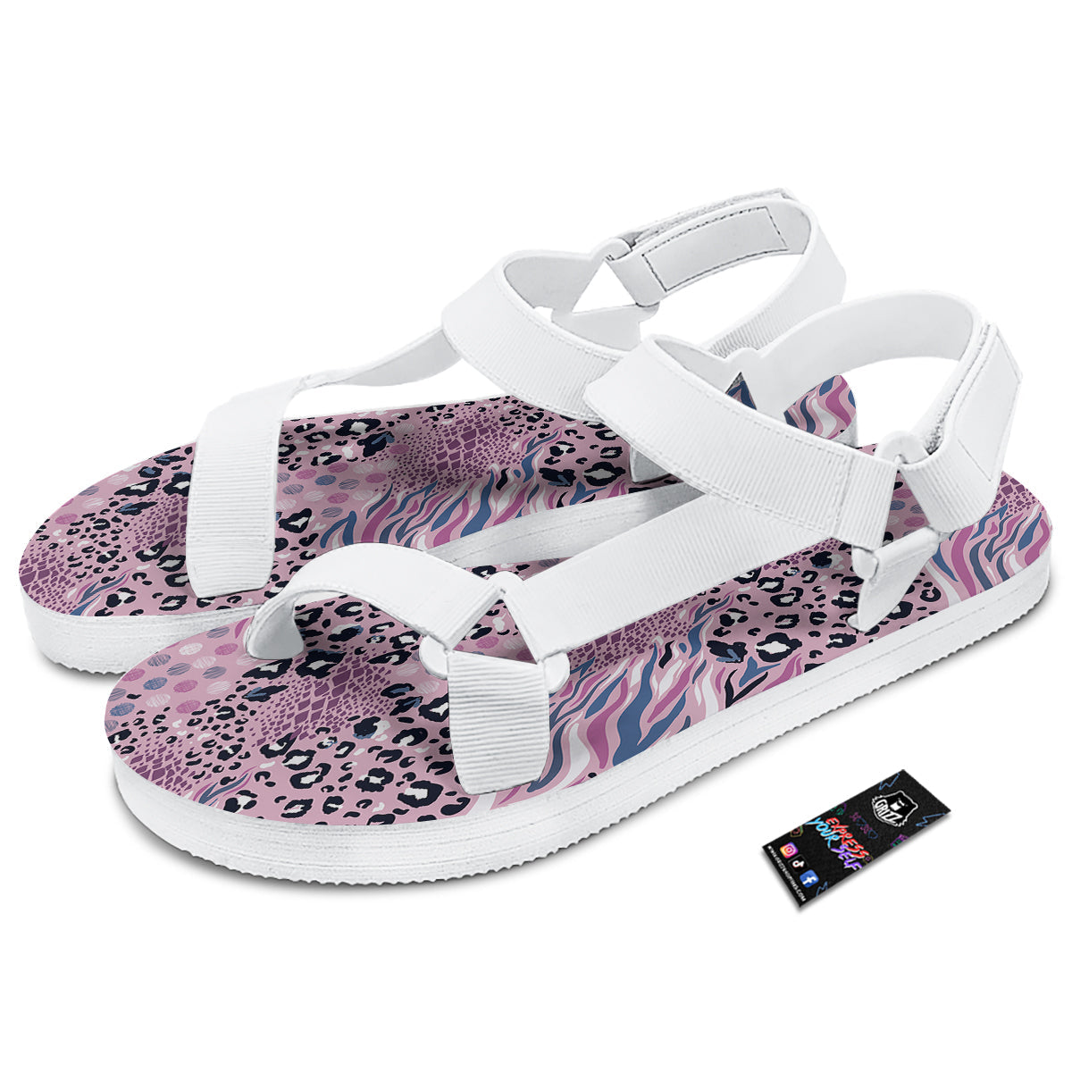 Pastel Mix Animal Skin Print White Open Toe Sandals-grizzshop