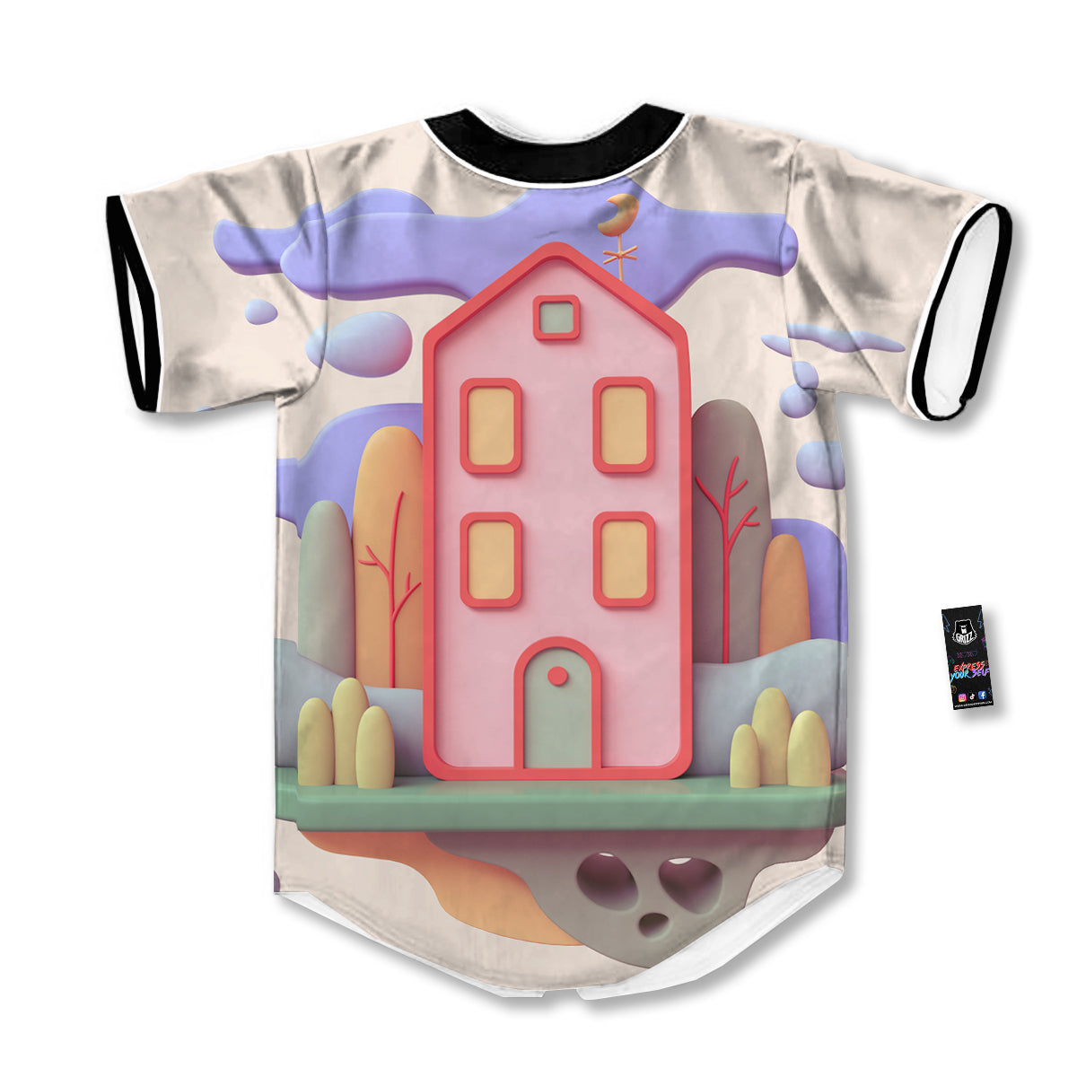 Pastel Modern House Print Baseball Jersey-grizzshop