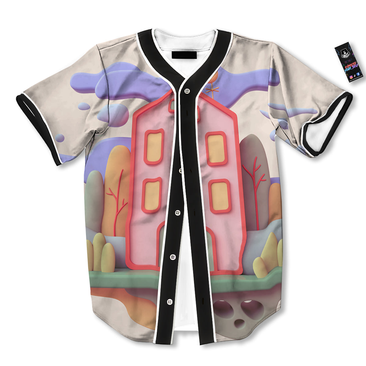 Pastel Modern House Print Baseball Jersey-grizzshop
