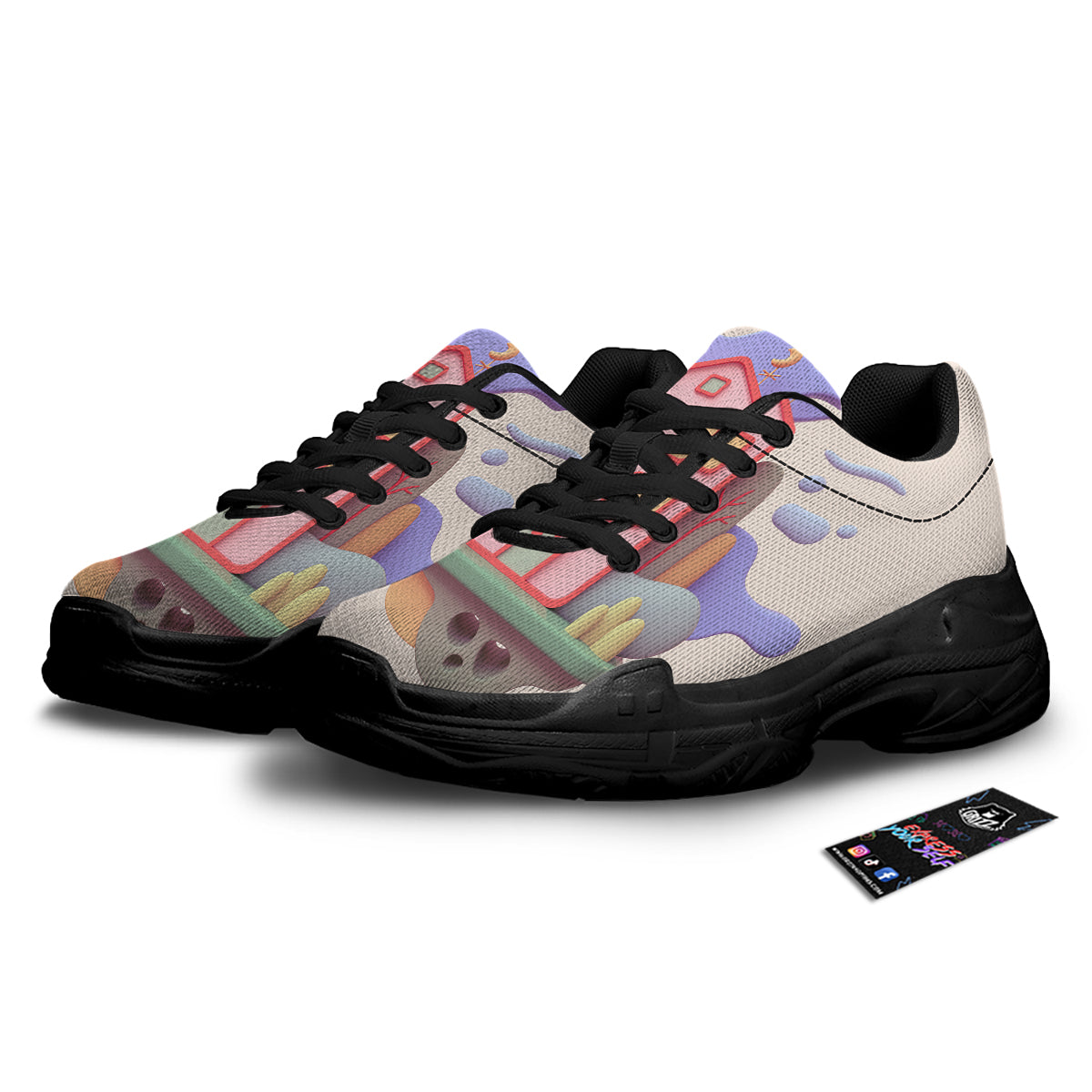 Pastel Modern House Print Black Chunky Shoes-grizzshop