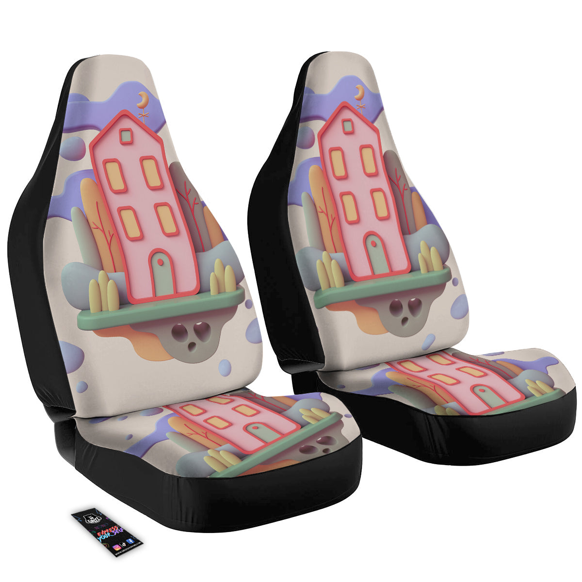 Pastel Modern House Print Car Seat Covers-grizzshop