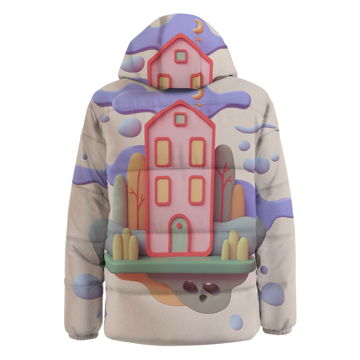 Pastel Modern House Print Down Jacket-grizzshop