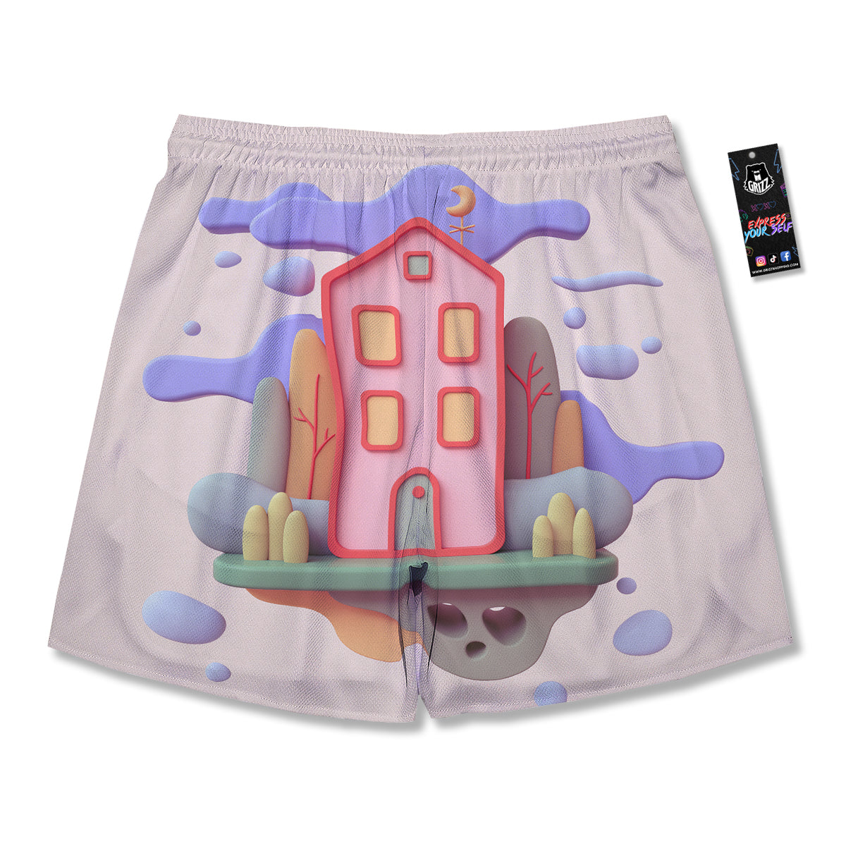 Pastel Modern House Print Men's Running Shorts-grizzshop