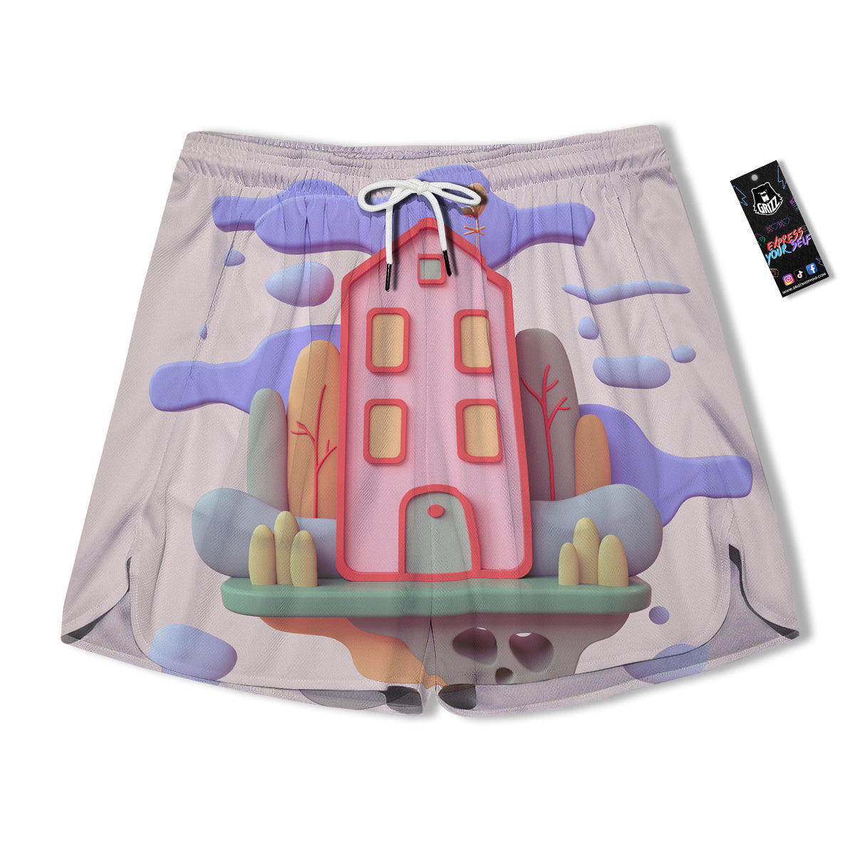 Pastel Modern House Print Men's Running Shorts-grizzshop