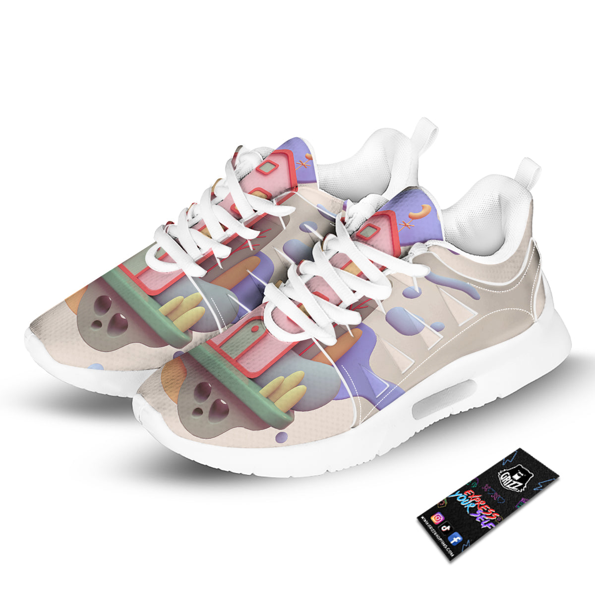 Pastel Modern House Print Tennis Shoes-grizzshop
