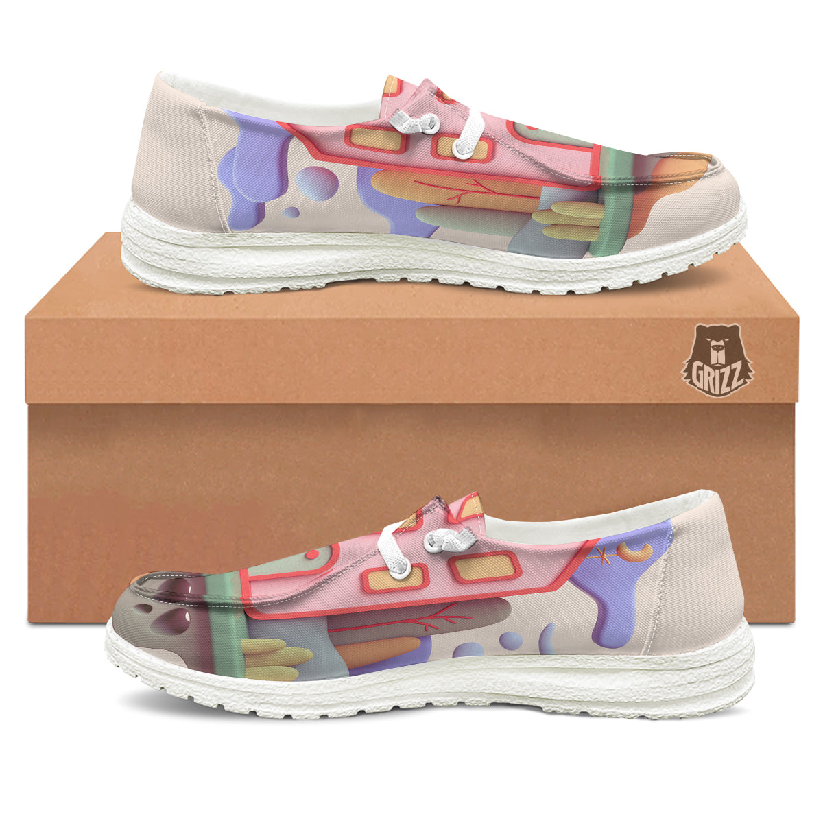 Pastel Modern House Print White Loafers-grizzshop