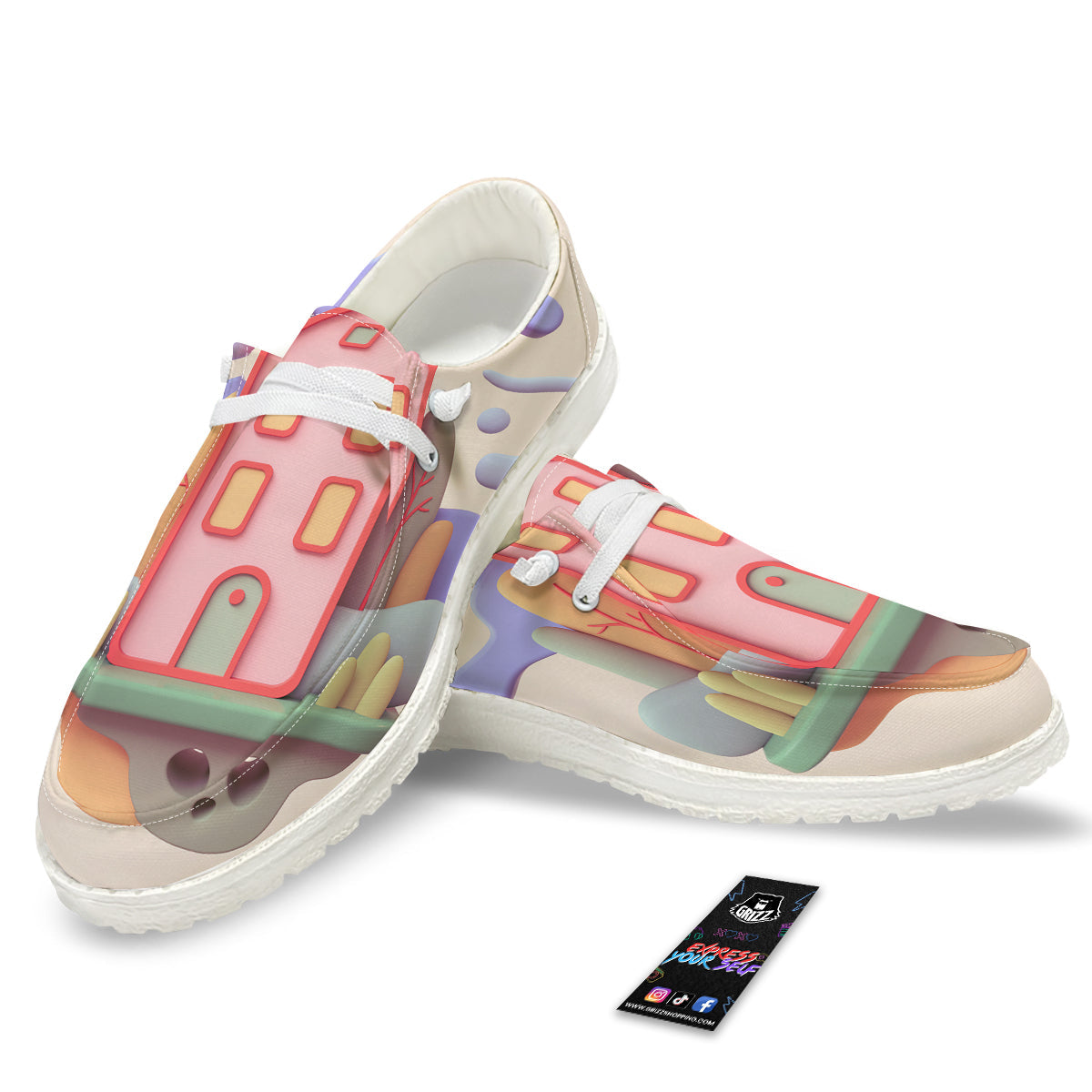 Pastel Modern House Print White Loafers-grizzshop