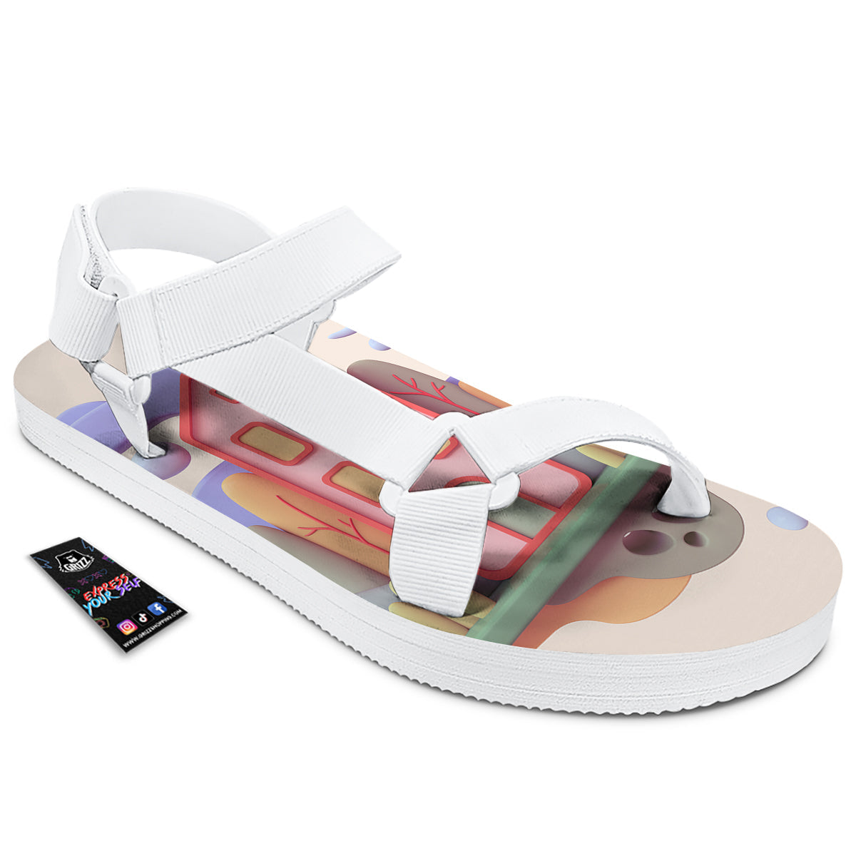 Pastel Modern House Print White Open Toe Sandals-grizzshop