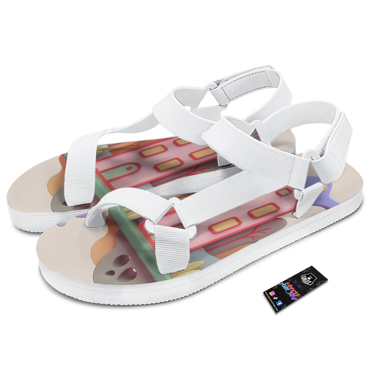 Pastel Modern House Print White Open Toe Sandals-grizzshop