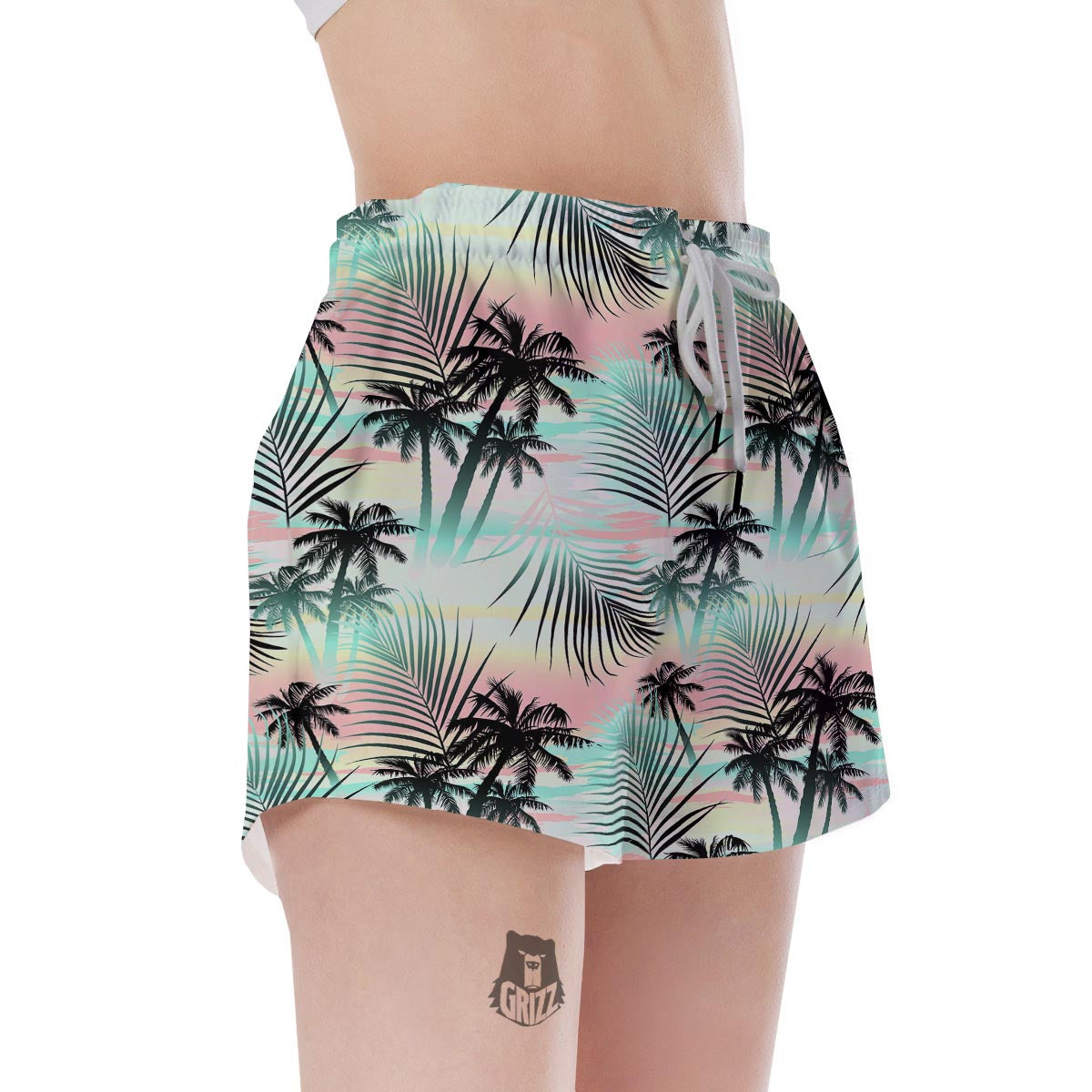 Pastel Palm Tree Hawaiian Print Women's Shorts-grizzshop