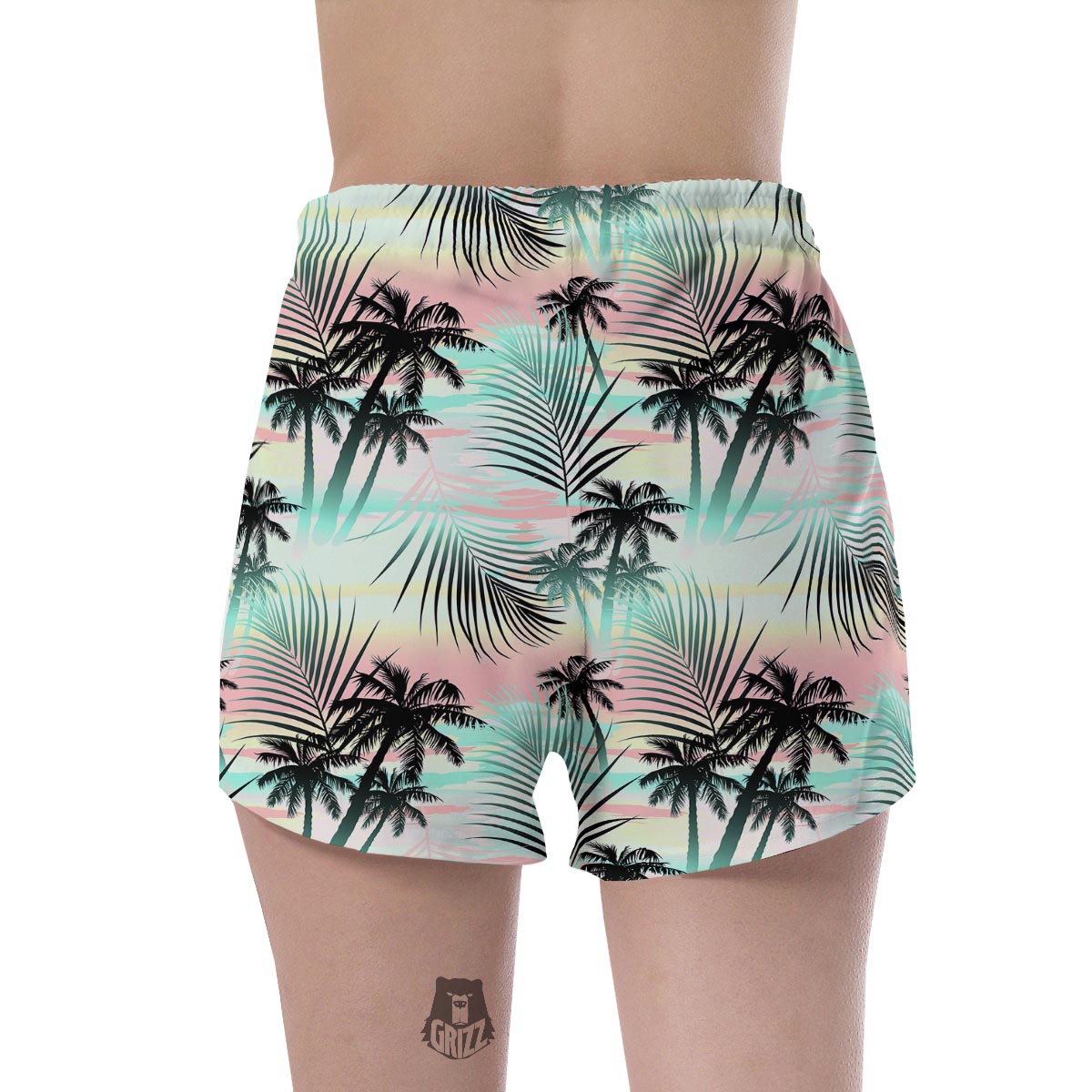 Pastel Palm Tree Hawaiian Print Women's Shorts-grizzshop