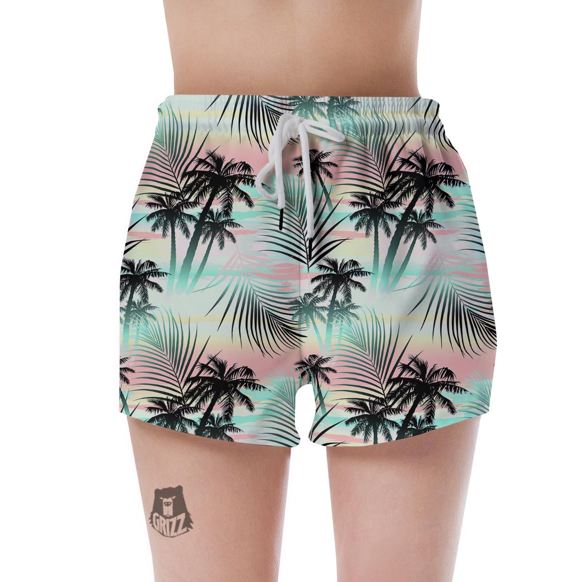 Pastel Palm Tree Hawaiian Print Women's Shorts-grizzshop