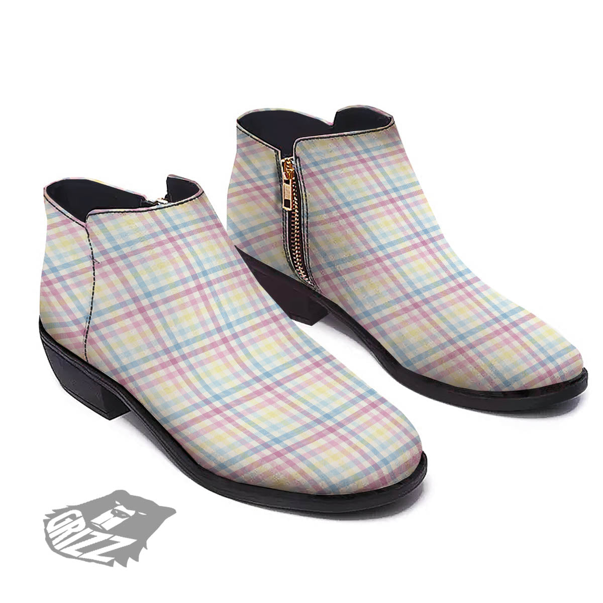 Pastel Plaid Cotton Candy Print Pattern Ankle Boots-grizzshop