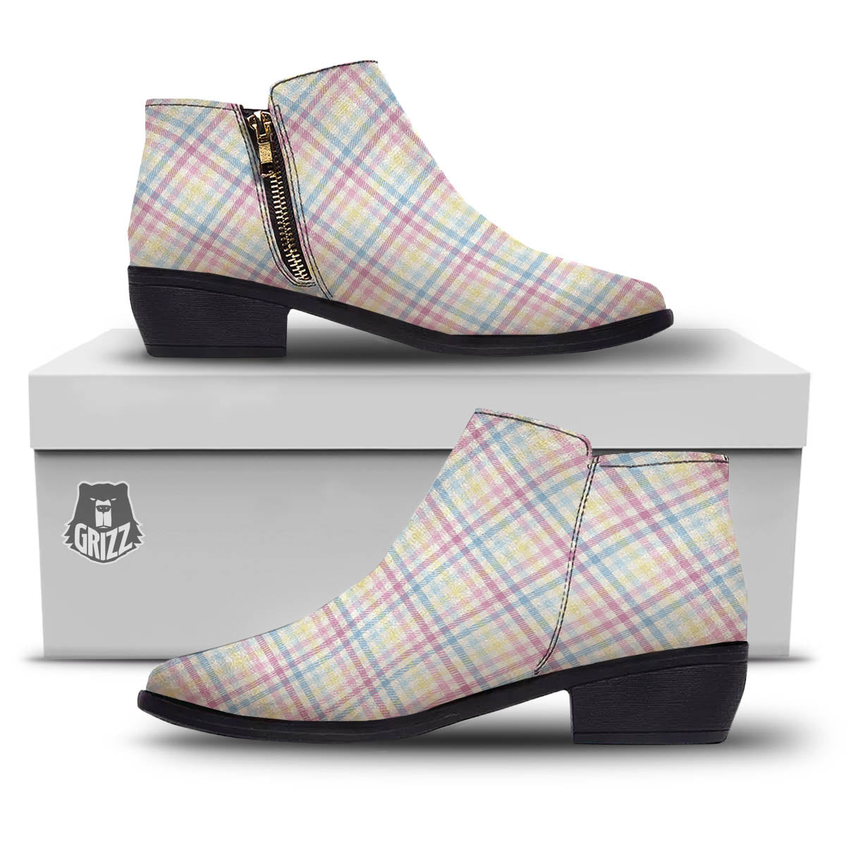 Pastel Plaid Cotton Candy Print Pattern Ankle Boots-grizzshop