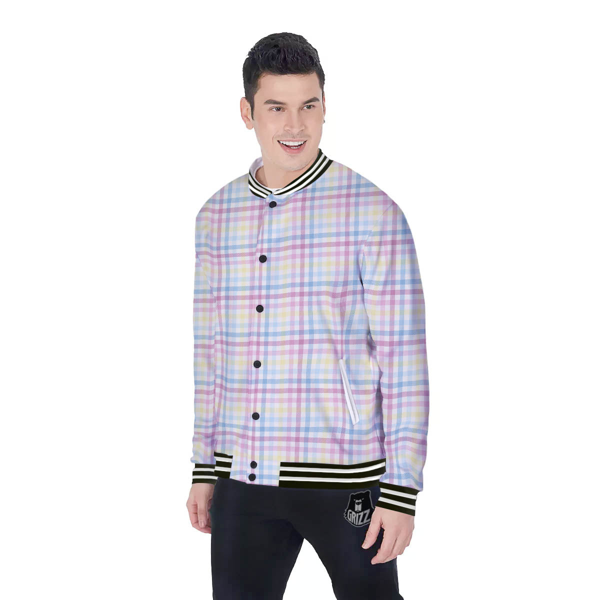 Pastel Plaid Cotton Candy Print Pattern Baseball Jacket-grizzshop