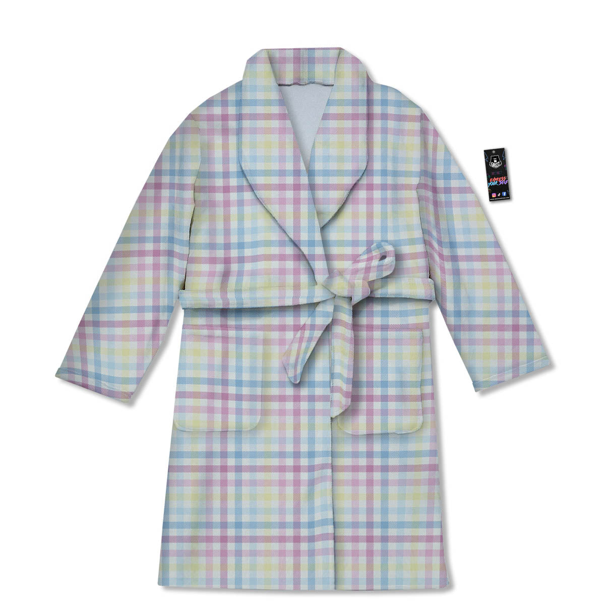 Pastel Plaid Cotton Candy Print Pattern Bathrobe-grizzshop