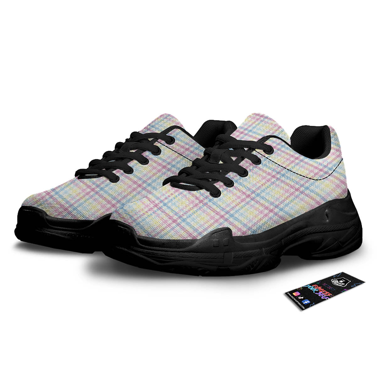 Pastel Plaid Cotton Candy Print Pattern Black Chunky Shoes-grizzshop