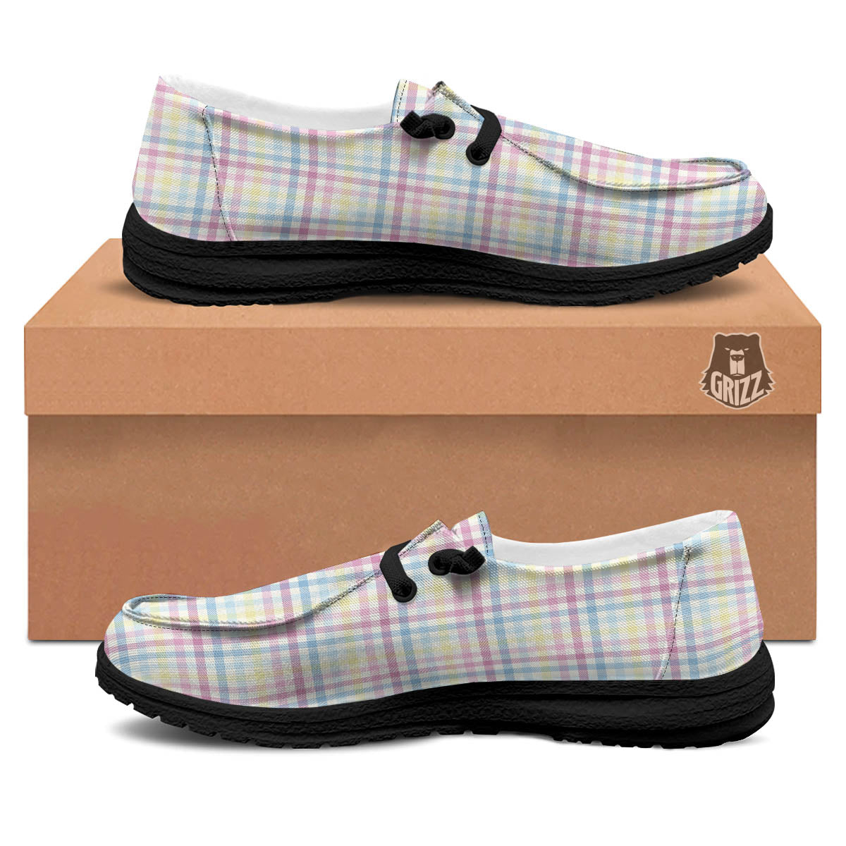 Pastel Plaid Cotton Candy Print Pattern Black Loafers-grizzshop