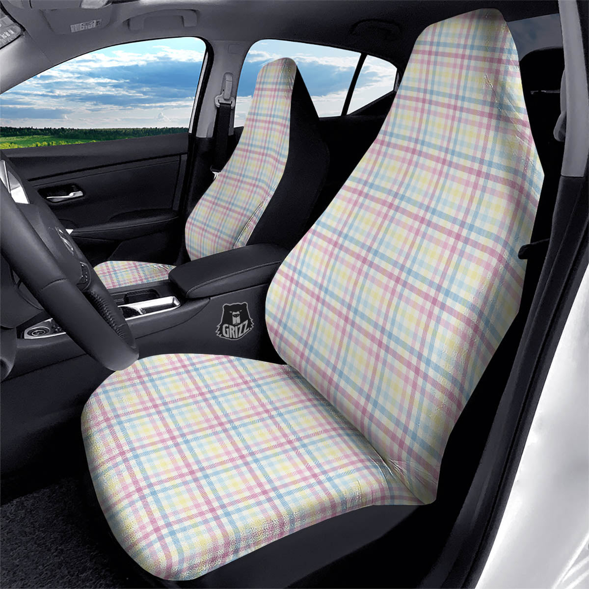 Pastel Plaid Cotton Candy Print Pattern Car Seat Covers-grizzshop