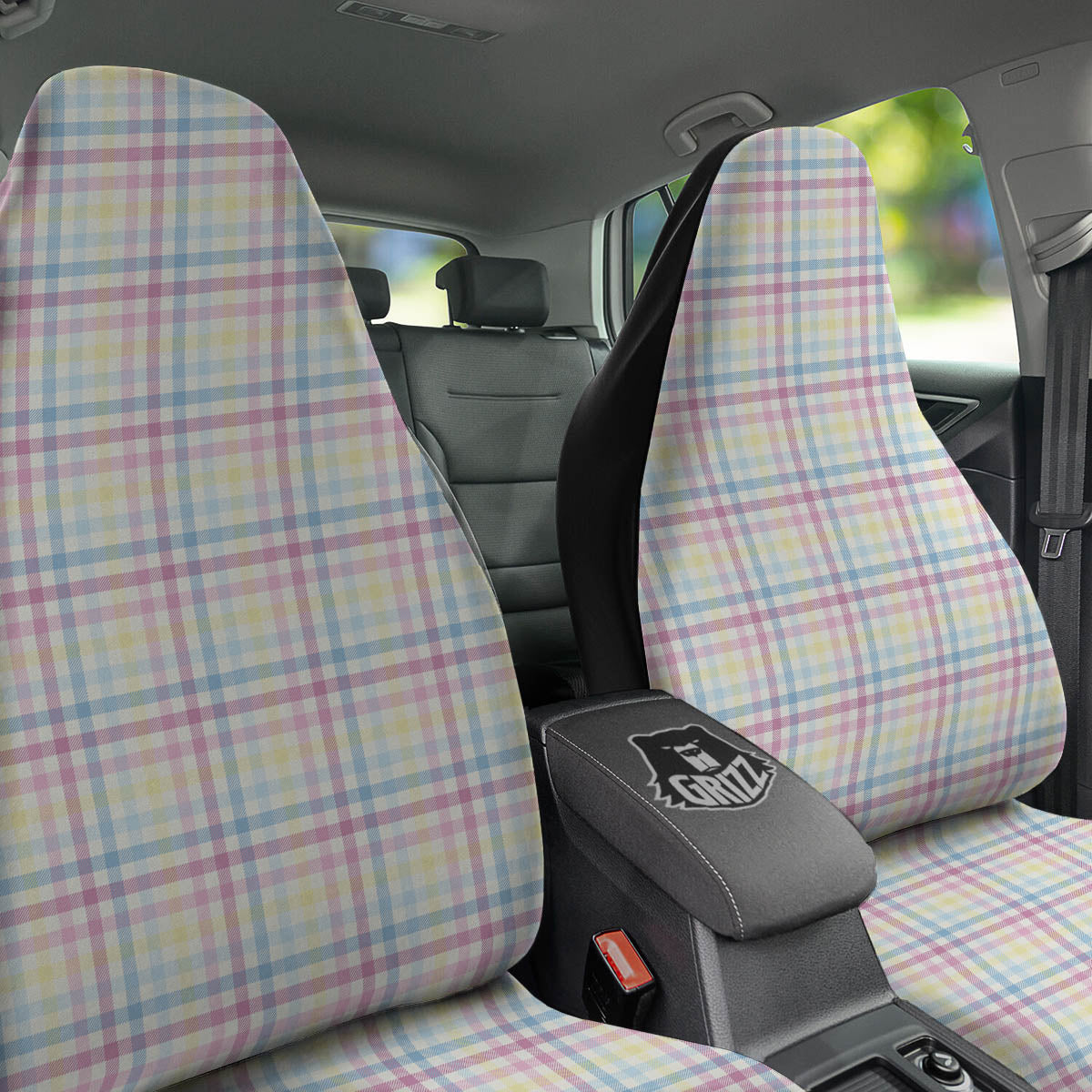 Pastel Plaid Cotton Candy Print Pattern Car Seat Covers-grizzshop