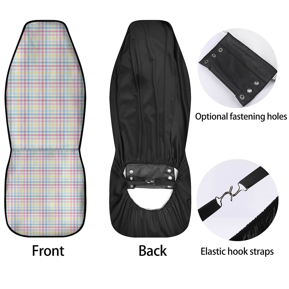 Pastel Plaid Cotton Candy Print Pattern Car Seat Covers-grizzshop