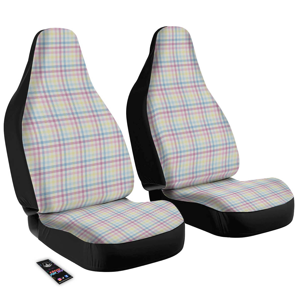 Pastel Plaid Cotton Candy Print Pattern Car Seat Covers-grizzshop