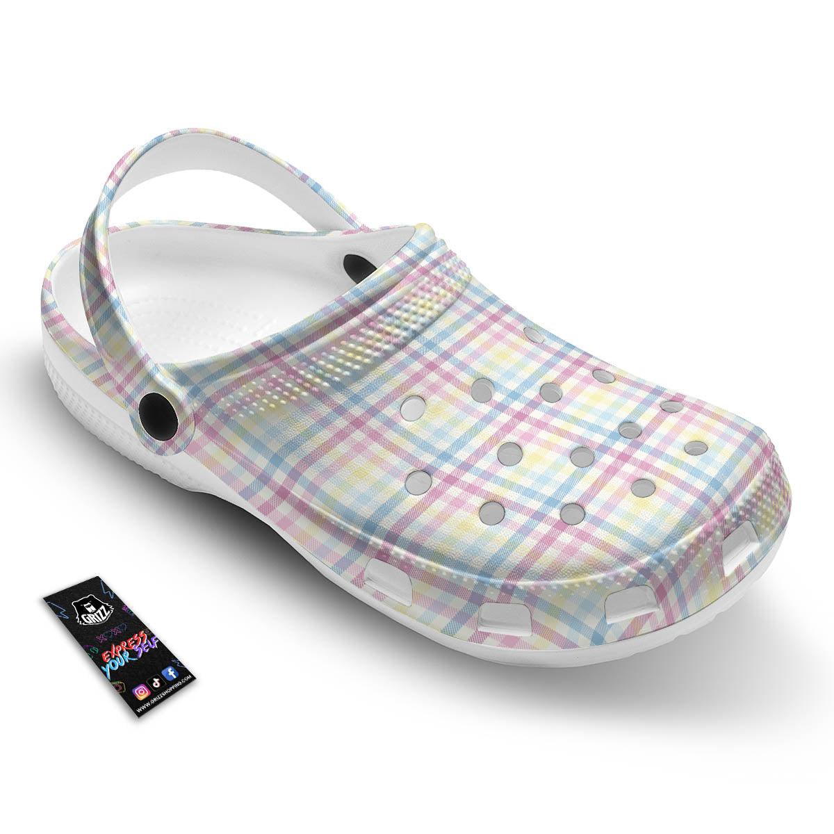 Pastel Plaid Cotton Candy Print Pattern Clog-grizzshop
