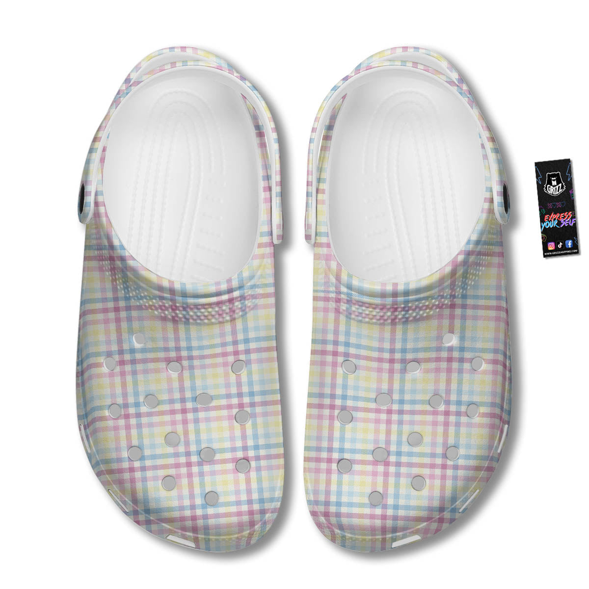 Pastel Plaid Cotton Candy Print Pattern Clog-grizzshop