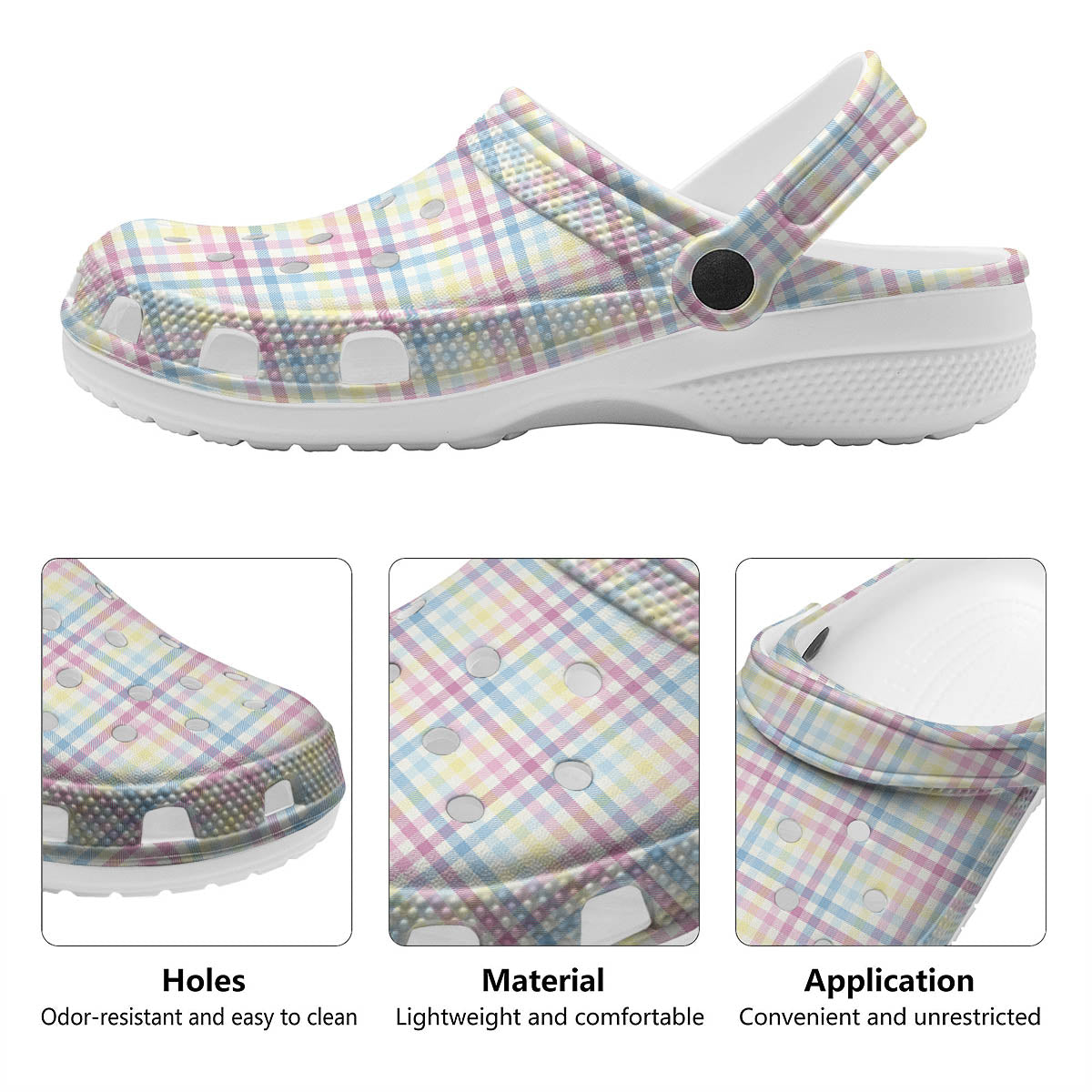 Pastel Plaid Cotton Candy Print Pattern Clog-grizzshop