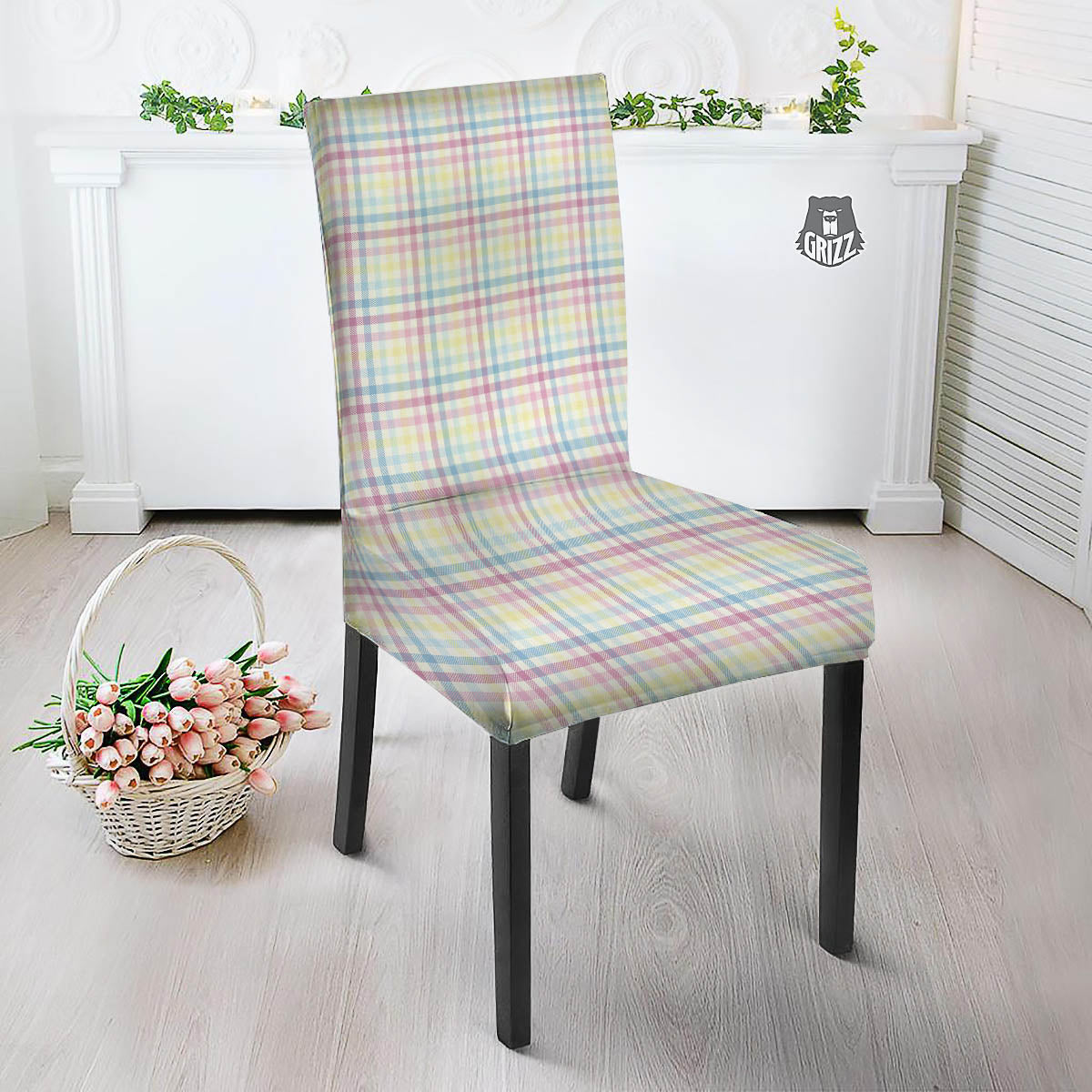 Pastel Plaid Cotton Candy Print Pattern Dining Chair Slipcover-grizzshop