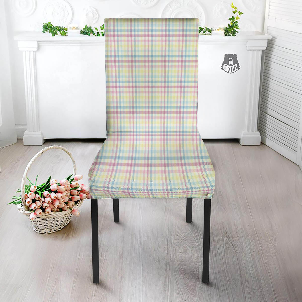 Pastel Plaid Cotton Candy Print Pattern Dining Chair Slipcover-grizzshop