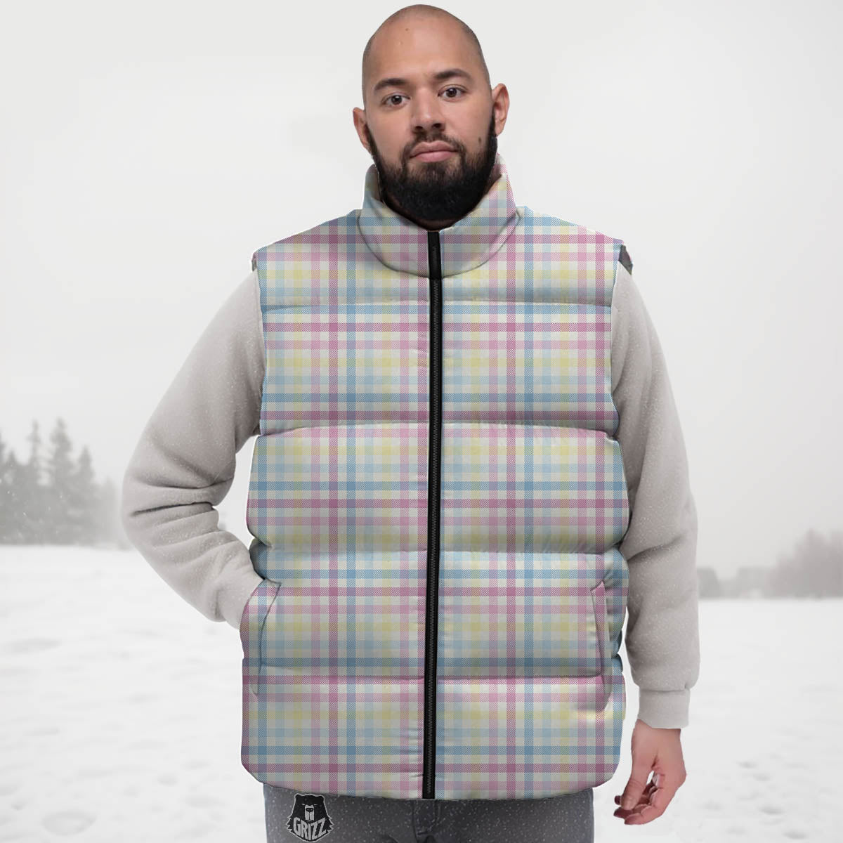 Pastel Plaid Cotton Candy Print Pattern Down Vest