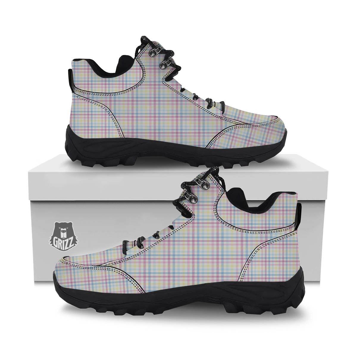 Pastel Plaid Cotton Candy Print Pattern Hiking Shoes-grizzshop