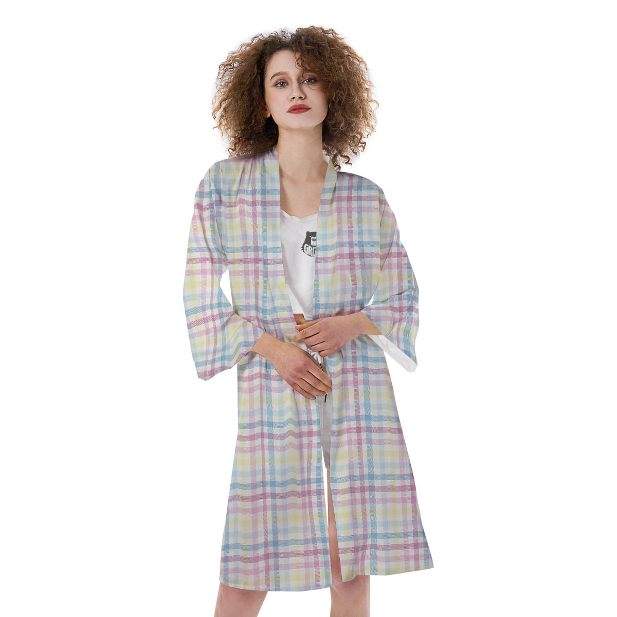 Pastel Plaid Cotton Candy Print Pattern Kimono-grizzshop