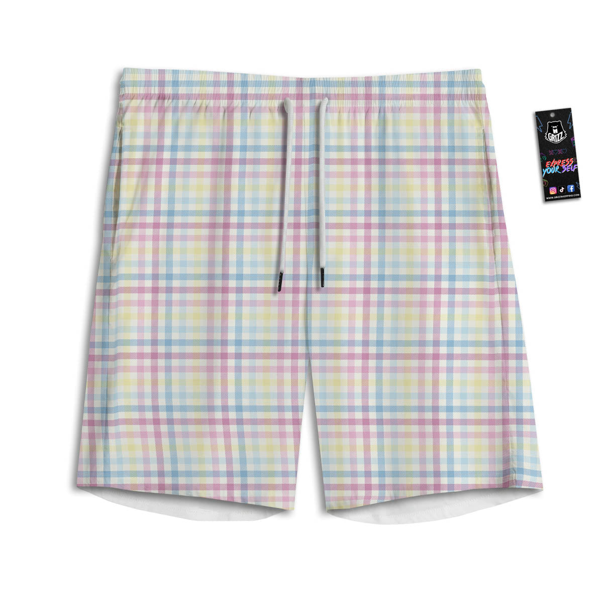 Pastel Plaid Cotton Candy Print Pattern Men's Athletic Shorts