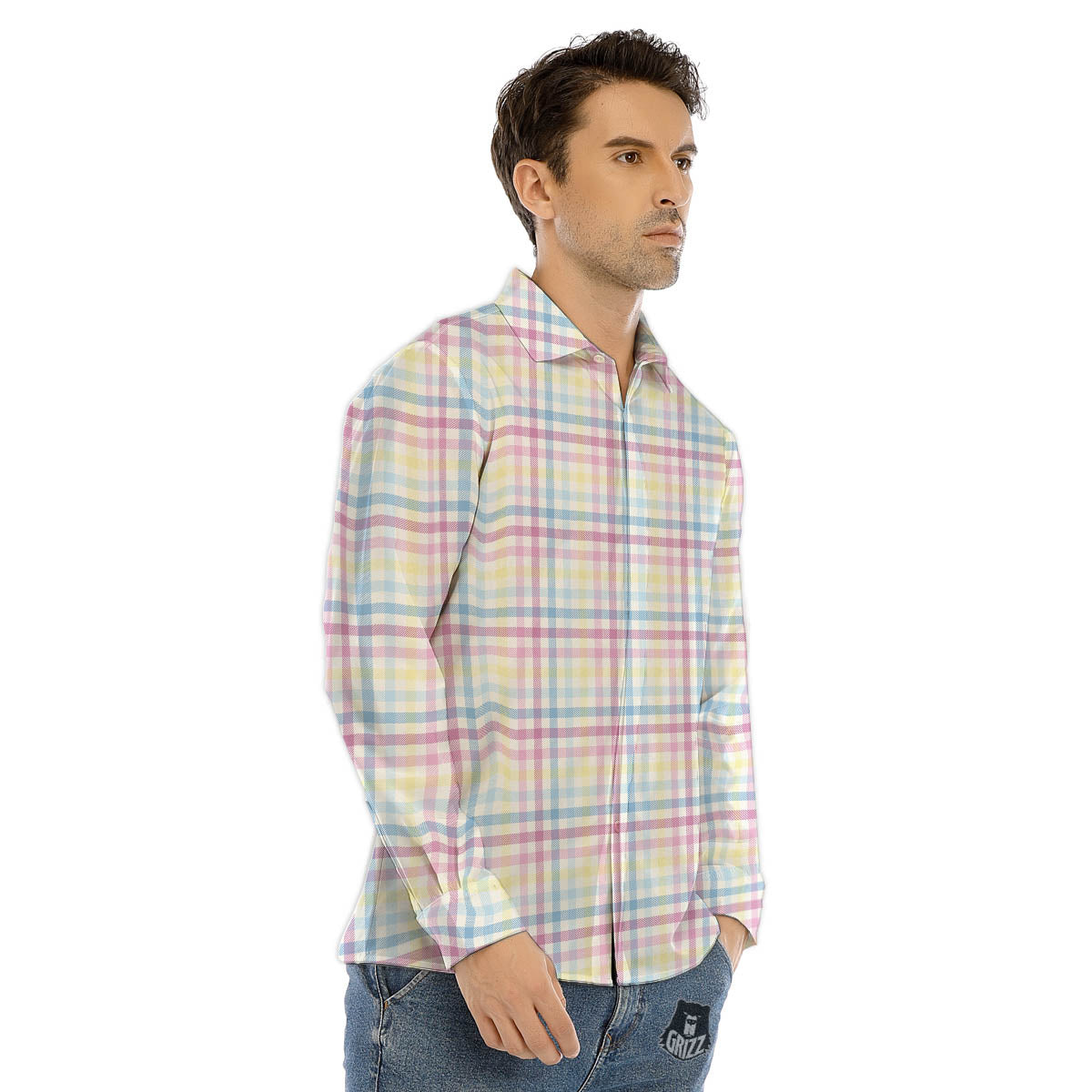 Pastel Plaid Cotton Candy Print Pattern Men's Dress Shirts-grizzshop