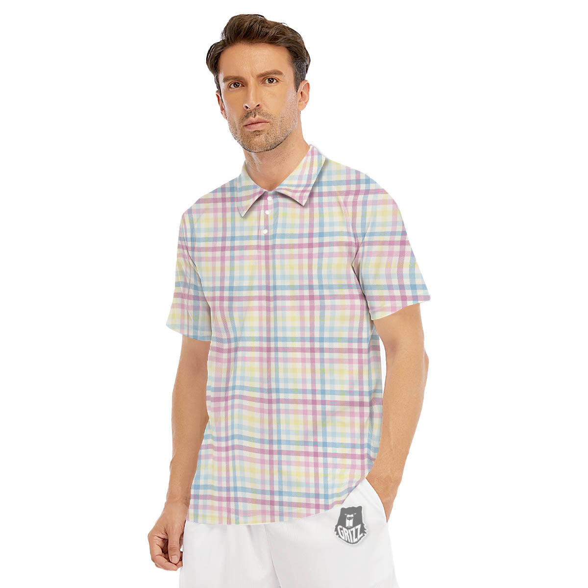 Pastel Plaid Cotton Candy Print Pattern Men's Golf Shirts-grizzshop