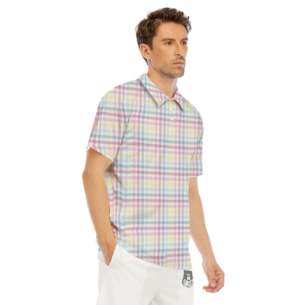 Pastel Plaid Cotton Candy Print Pattern Men's Golf Shirts-grizzshop