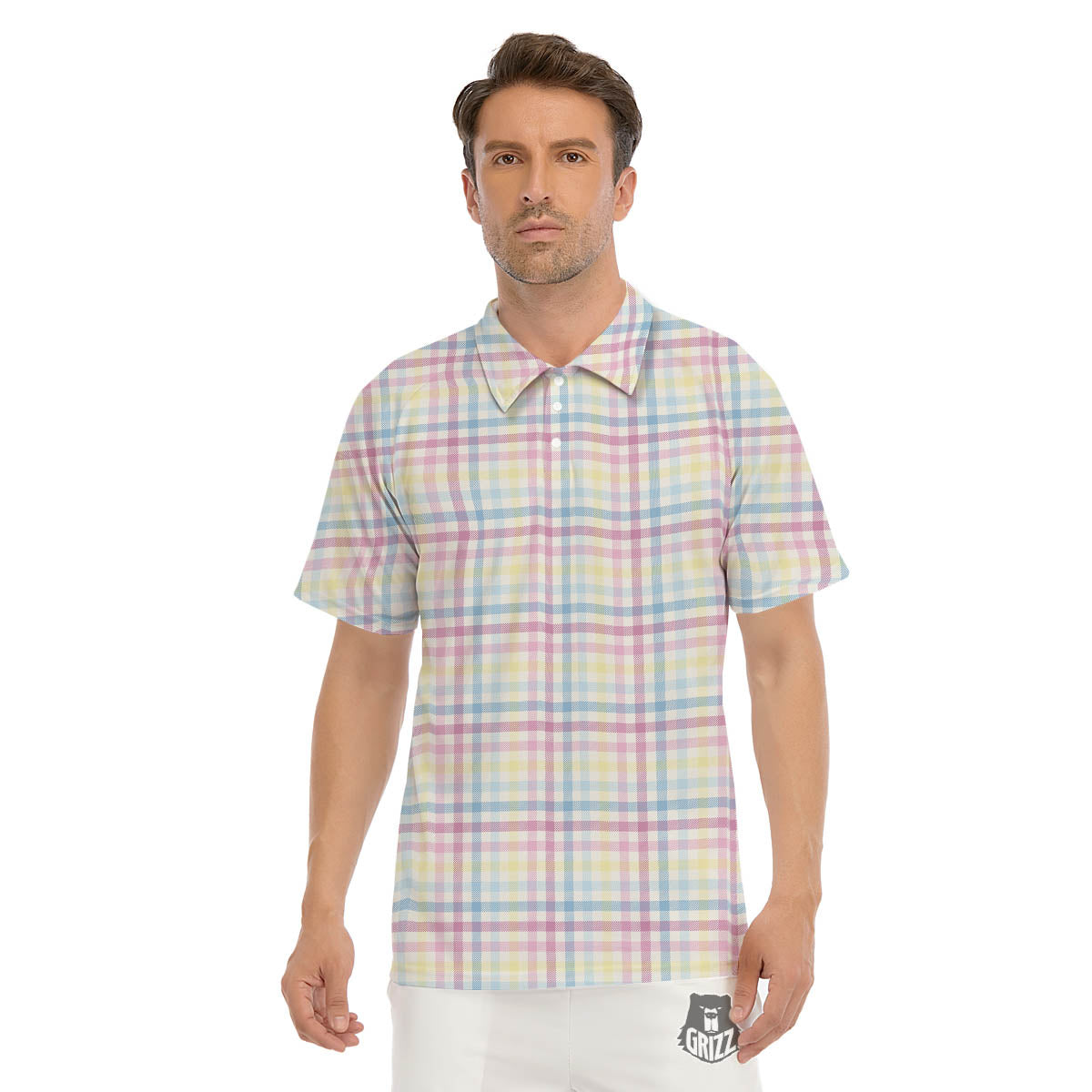 Pastel Plaid Cotton Candy Print Pattern Men's Golf Shirts-grizzshop