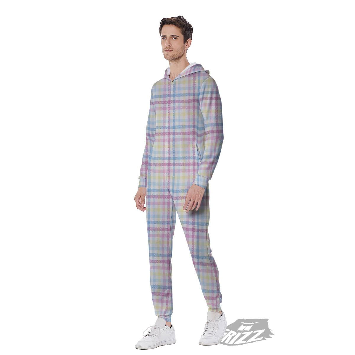 Pastel Plaid Cotton Candy Print Pattern Men's Jumpsuit-grizzshop