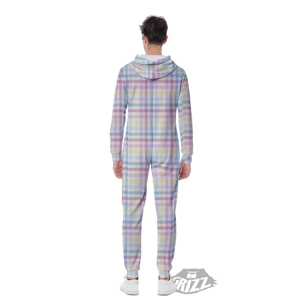 Pastel Plaid Cotton Candy Print Pattern Men's Jumpsuit-grizzshop