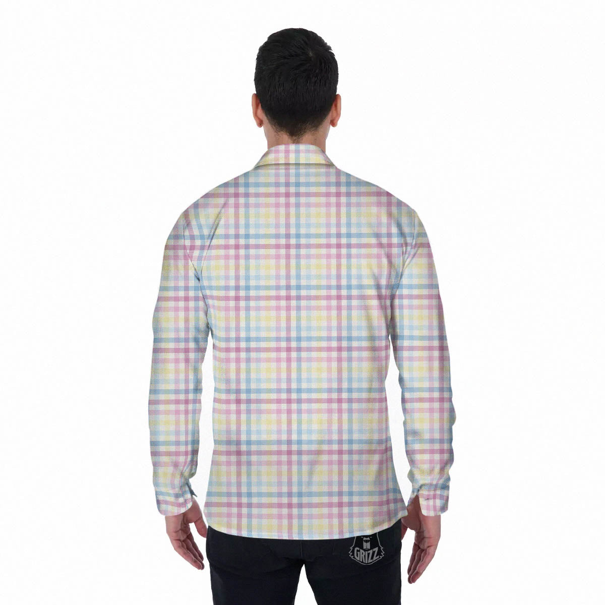 Pastel Plaid Cotton Candy Print Pattern Men's Long Sleeve Shirts-grizzshop
