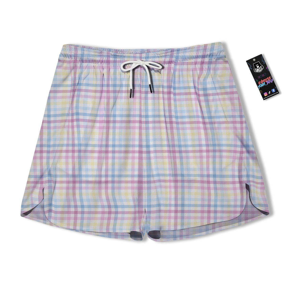 Pastel Plaid Cotton Candy Print Pattern Men's Running Shorts-grizzshop