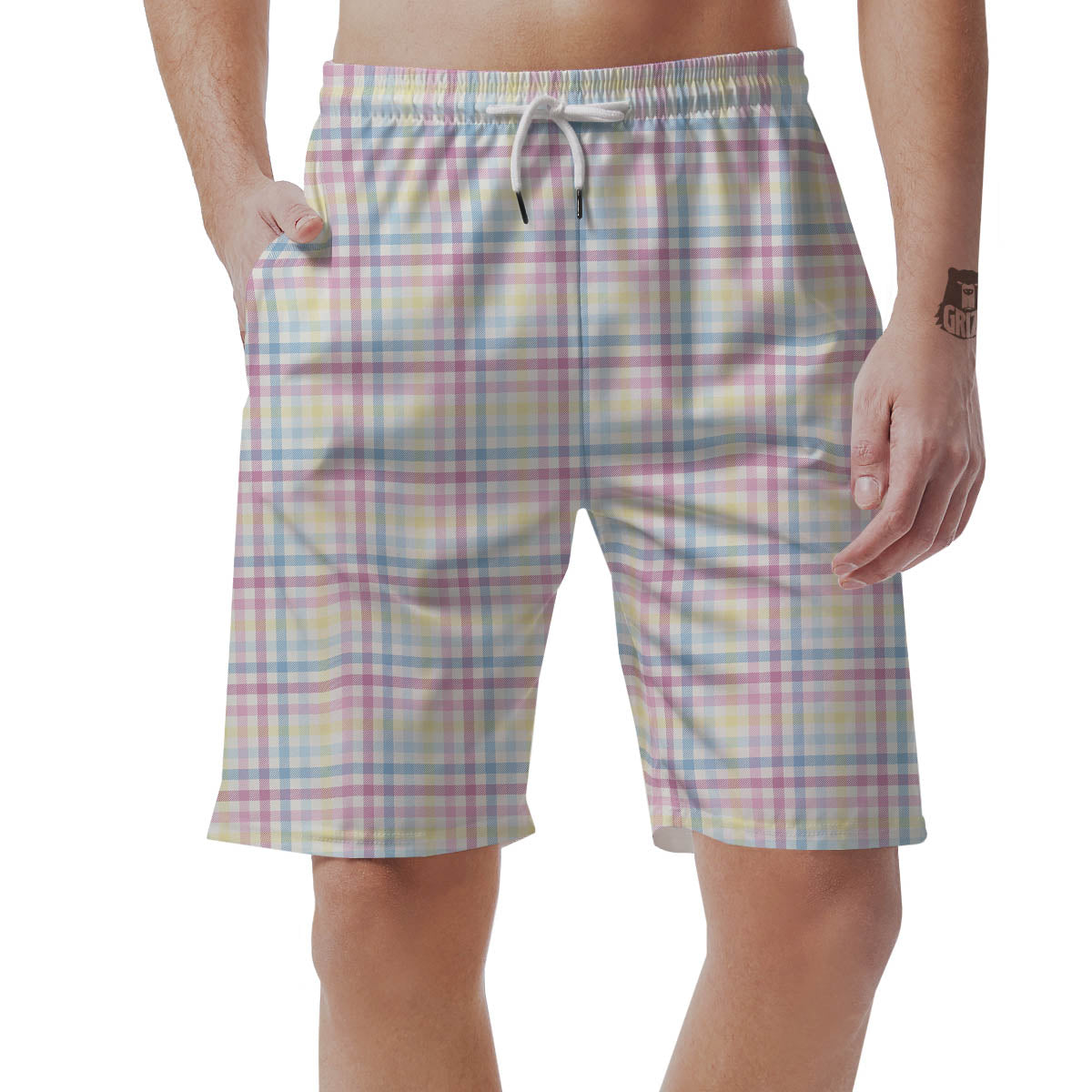Pastel Plaid Cotton Candy Print Pattern Men's Shorts-grizzshop