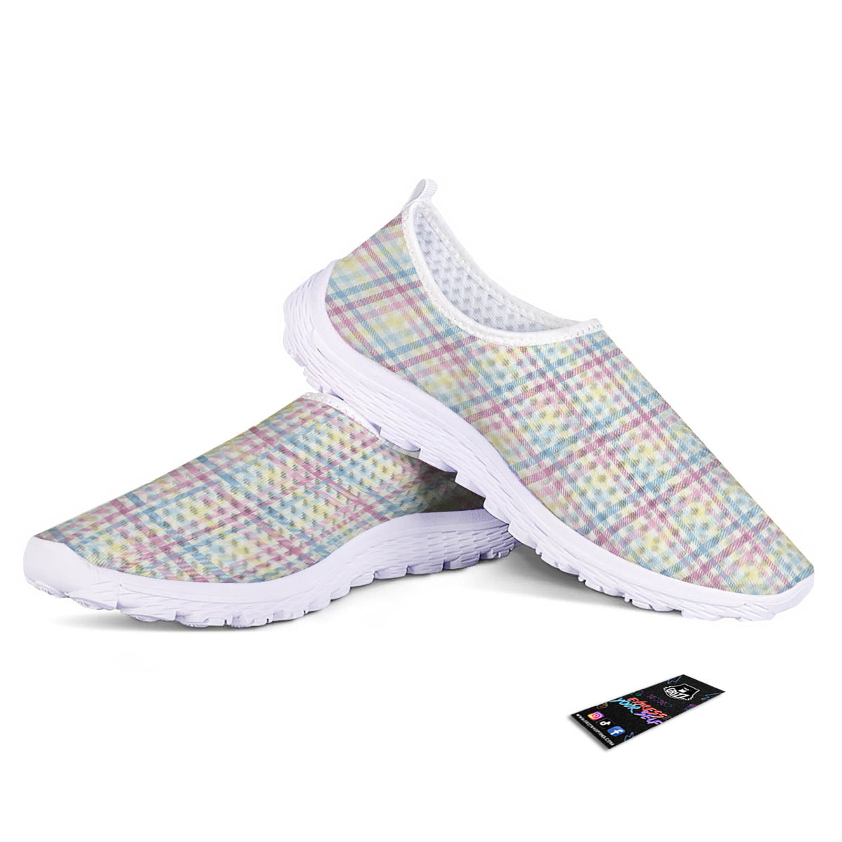 Pastel Plaid Cotton Candy Print Pattern Nurse Shoes-grizzshop
