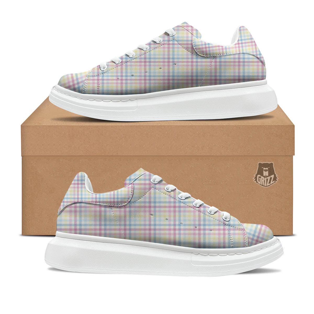 Pastel Plaid Cotton Candy Print Pattern Platform Shoes-grizzshop