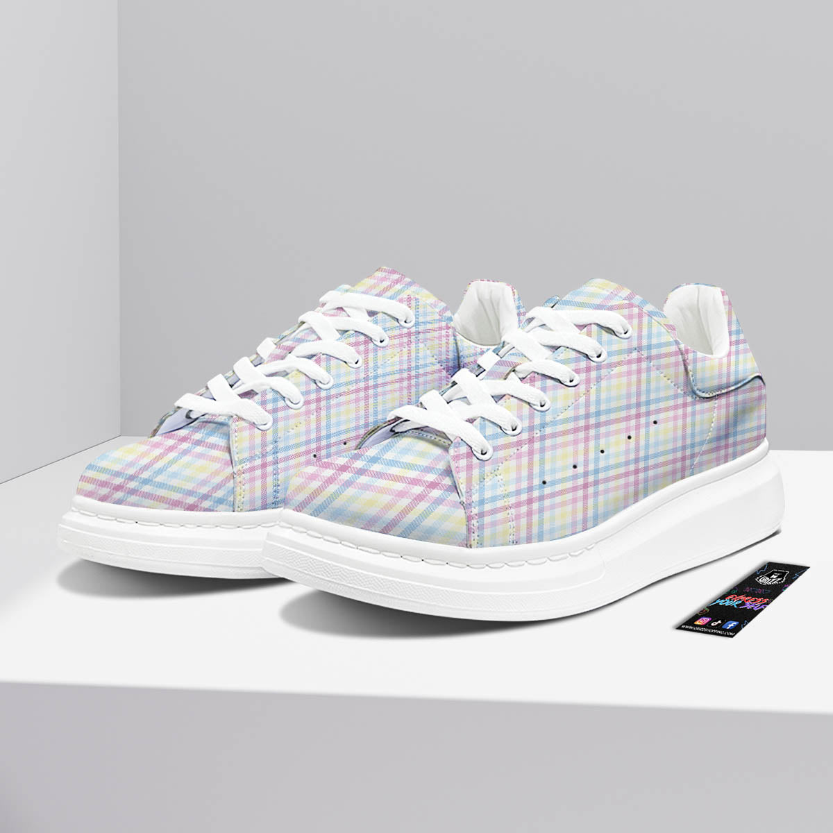 Pastel Plaid Cotton Candy Print Pattern Platform Shoes-grizzshop