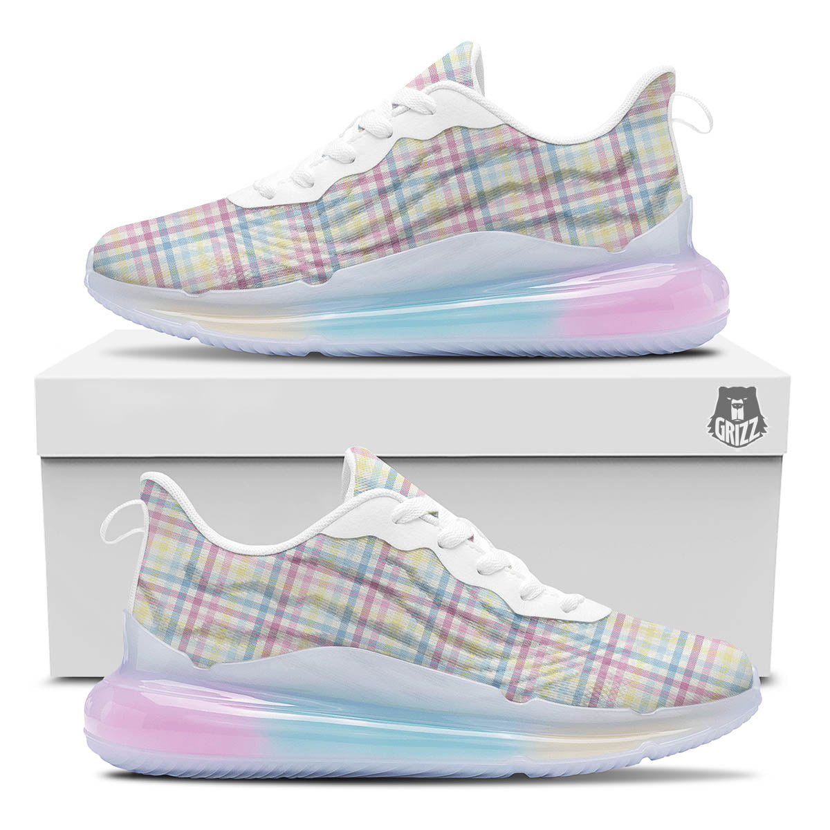Pastel Plaid Cotton Candy Print Pattern Running Sneakers-grizzshop