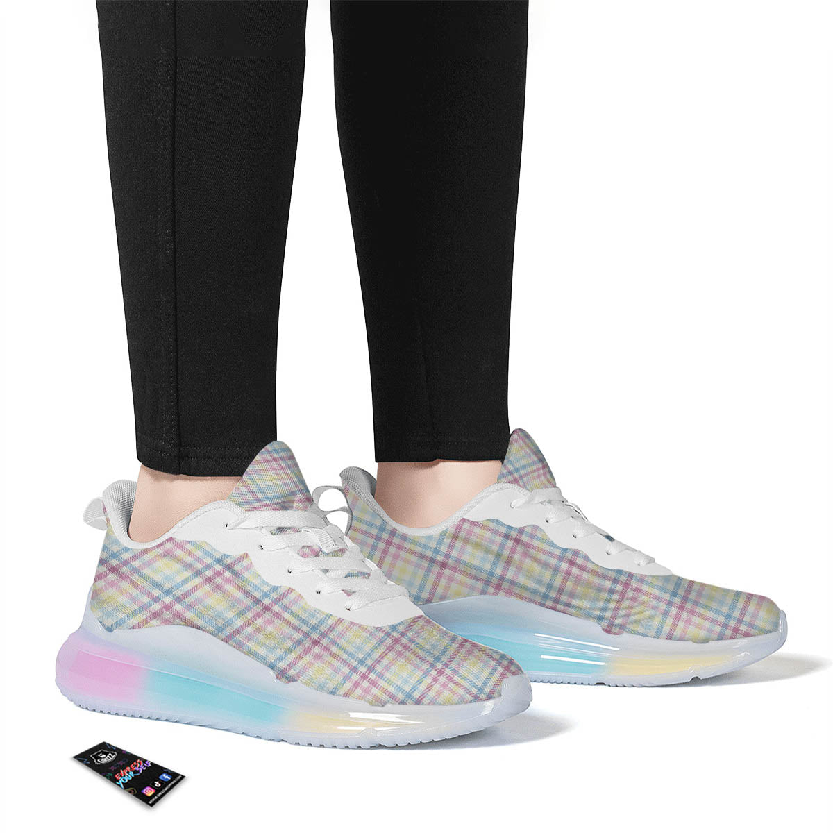 Pastel Plaid Cotton Candy Print Pattern Running Sneakers-grizzshop